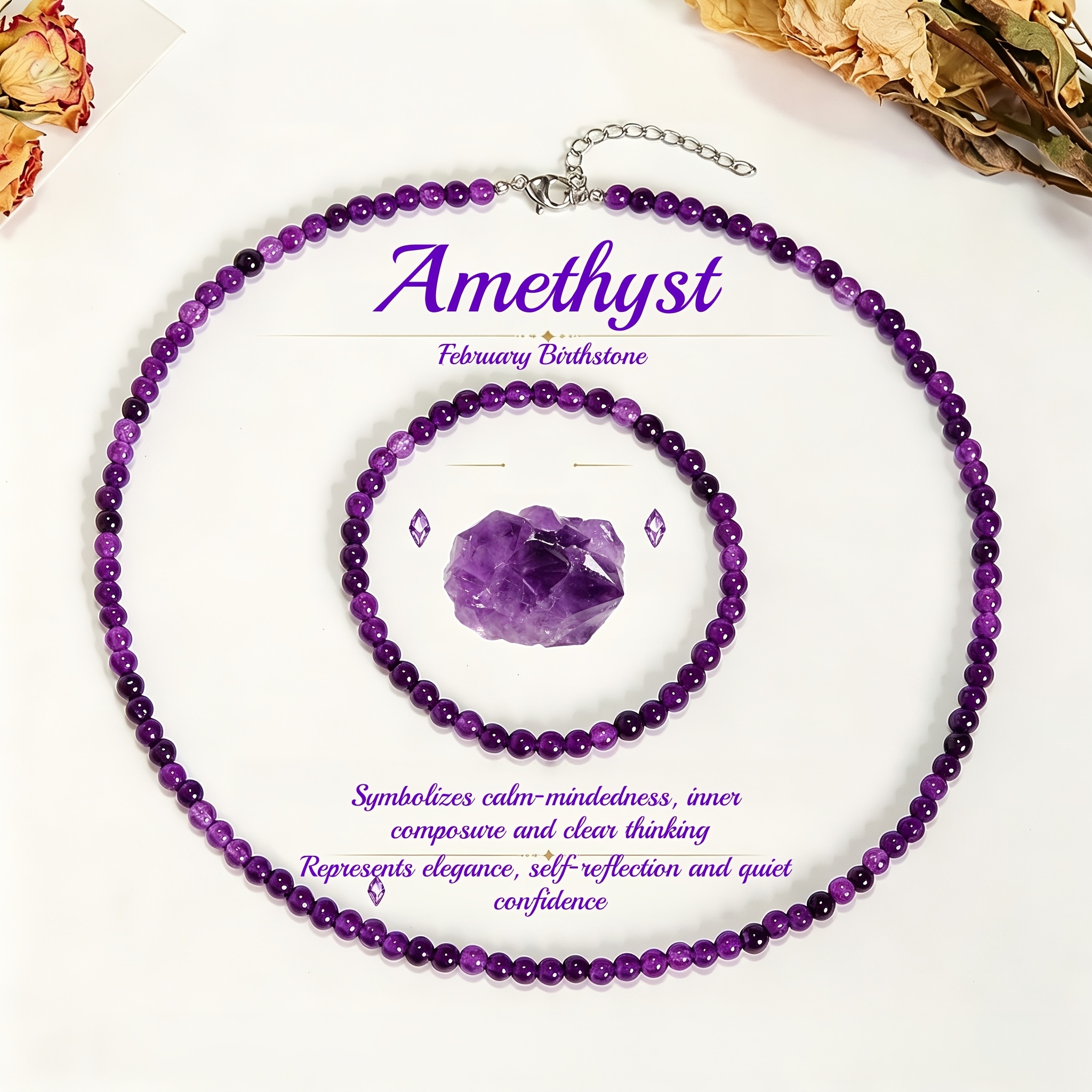 2pcs Bohemian Natural Stone Jewelry Set, Necklace & Bracelet